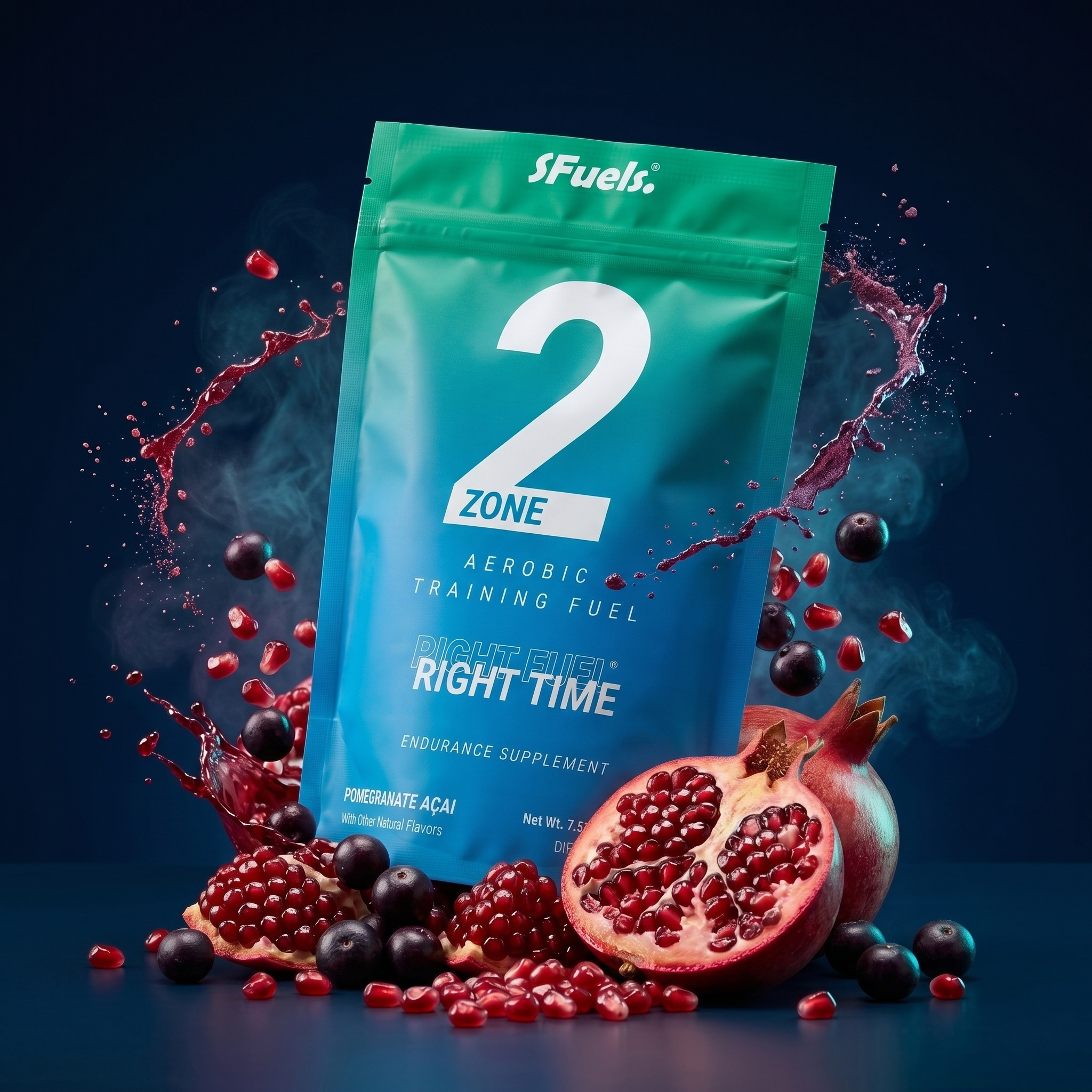 SFuels 2 Zone aerobic training fuel package with pomegranate and blackberry on a dark background