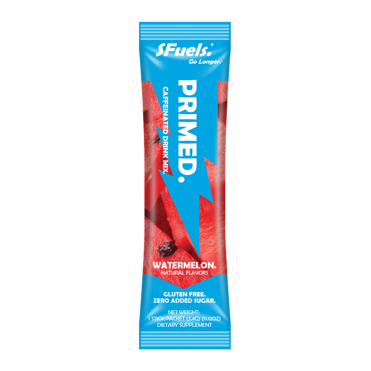 sFuels Primed watermelon drink mix packet on a white background